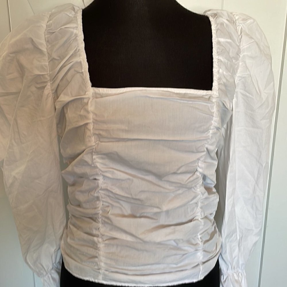 Zara rouched  balloon stretchy sleeve long sleeve shirt sz S